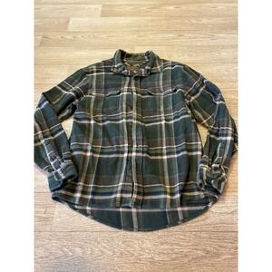 Orvis Mens Flannel Shirt Medium Forest Green P Long Sleeve Button Down Pockets
